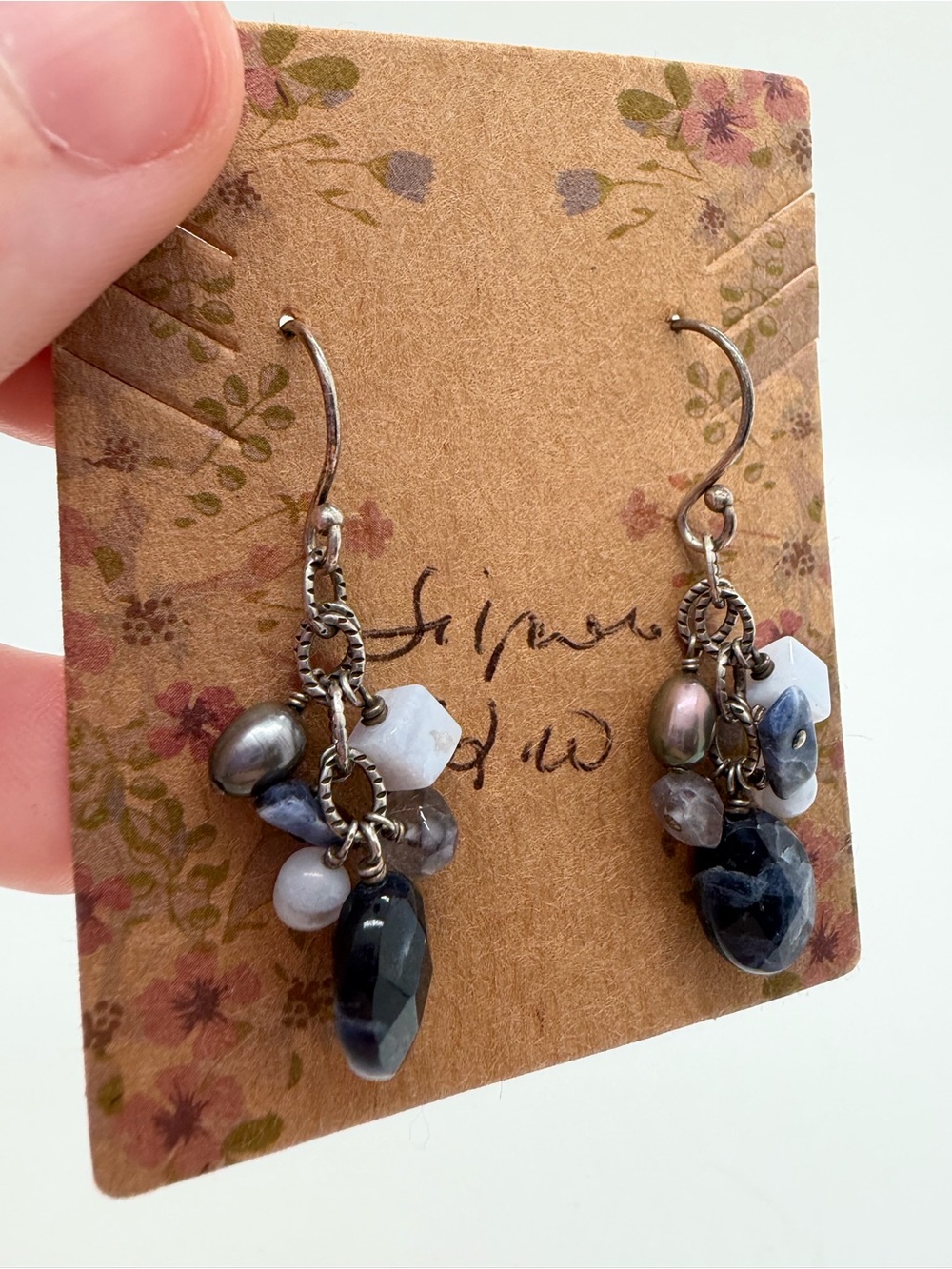 Silpada Sterling pearl and gemstone cluster dangle earrings